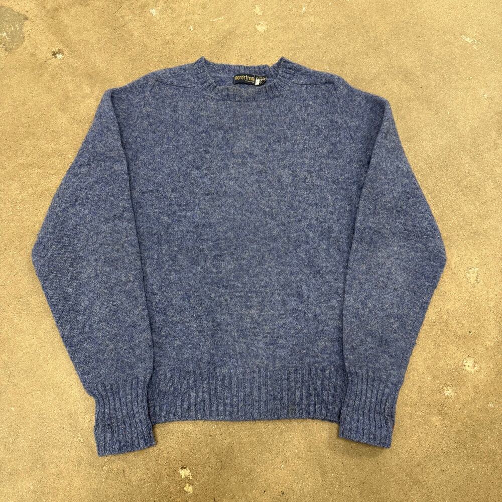 Vintage 80s Nordstrom 100% Pure New Wool Pullover Crewneck Sweater Blue Large